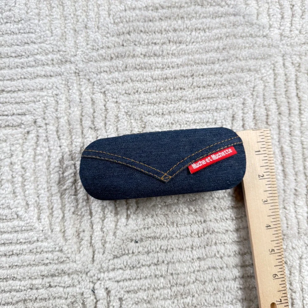 Muche et Muchette Glasses Case Blue Denim Hard Shell Eyewear Protector Y2K Retro